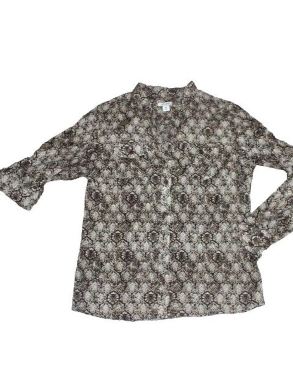Dockers Womens Roll Tab Sleeve Button up Blouse-Brown/Cream-Size Medium-GUC